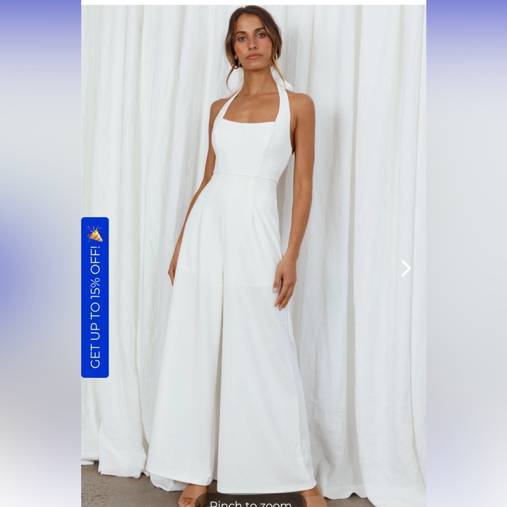 Selfie Leslie Remember This Halterneck Wide Leg Jumpsuit in White